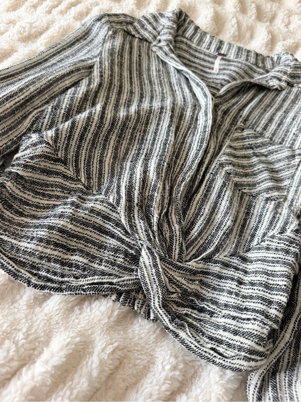 Free People Black & White Striped Button Front Blouse | XS